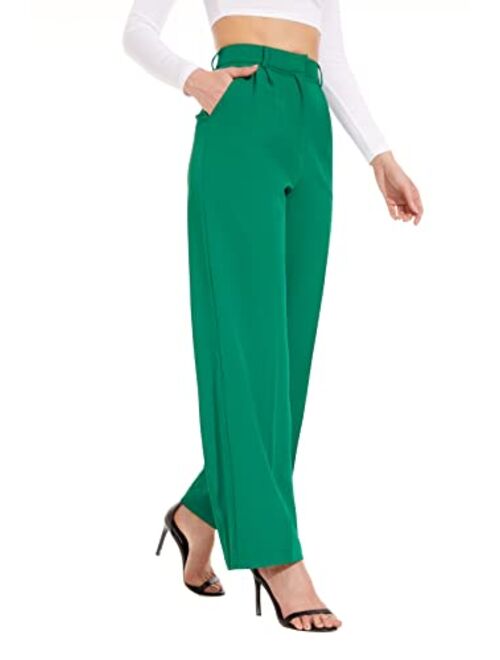 FUNYYZO Women's Wide Leg Work Pants High Waist Long Straight Trousers Causal Pants with Pocket