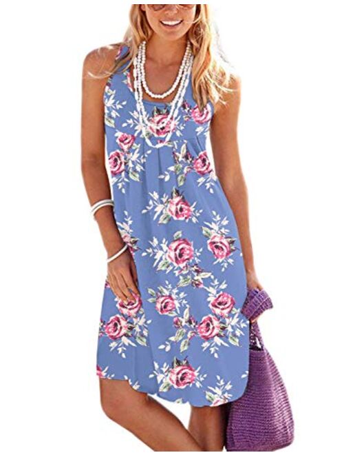 Jouica Women's Casual Summer Tank Sleeveless Knee Length Pleated Sun Dresses with Pockets