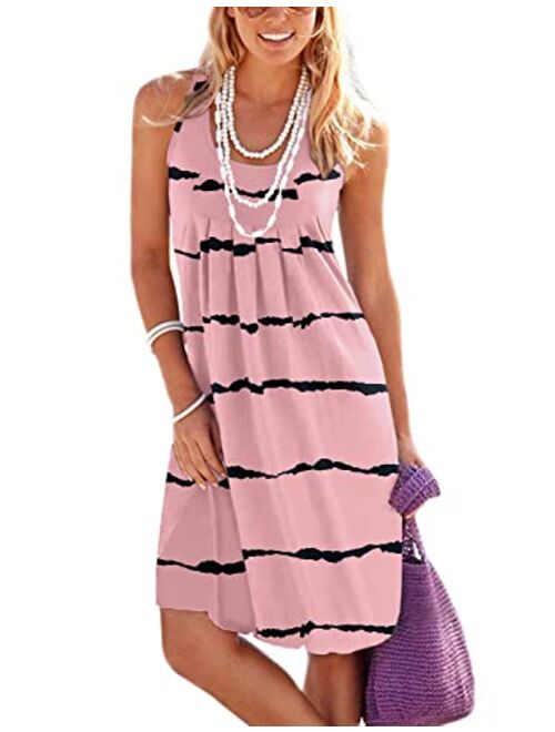 Jouica Women's Casual Summer Tank Sleeveless Knee Length Pleated Sun Dresses with Pockets