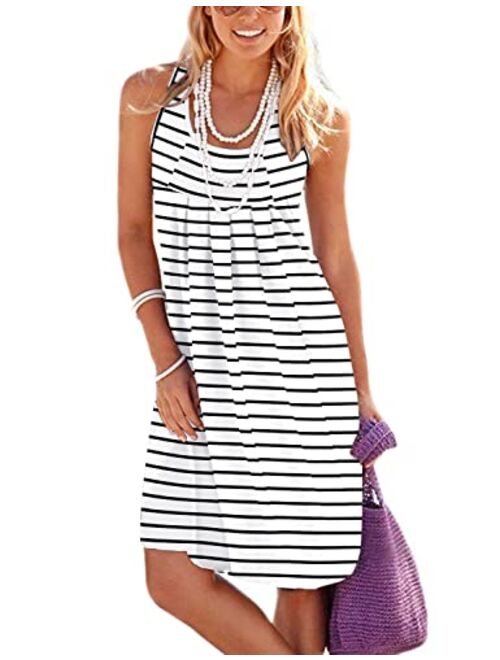 Jouica Women's Casual Summer Tank Sleeveless Knee Length Pleated Sun Dresses with Pockets