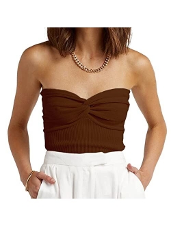 Iszplush Womens Strapless Crop Top Sexy Sweetheart Neck Ribbed Knit Twisted Knot Front Sleeveless Y2K CamisoleTanks Top