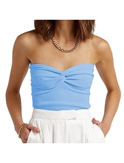 Iszplush Womens Strapless Crop Top Sexy Sweetheart Neck Ribbed Knit Twisted Knot Front Sleeveless Y2K CamisoleTanks Top