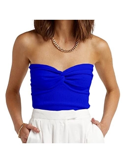 Iszplush Womens Strapless Crop Top Sexy Sweetheart Neck Ribbed Knit Twisted Knot Front Sleeveless Y2K CamisoleTanks Top