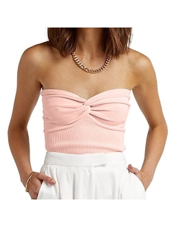 Iszplush Womens Strapless Crop Top Sexy Sweetheart Neck Ribbed Knit Twisted Knot Front Sleeveless Y2K CamisoleTanks Top