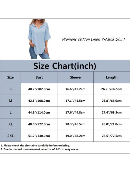 Lueluoye Womens V Neck Shirts Short Sleeve Cotton Linen Tee Blouse Summer Loose Fit Casual Tunic Tops