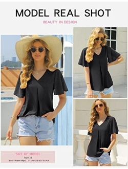 Messic Women's Chiffon Blouses V Neck Ruffle Sleeve Summer Casual Tops