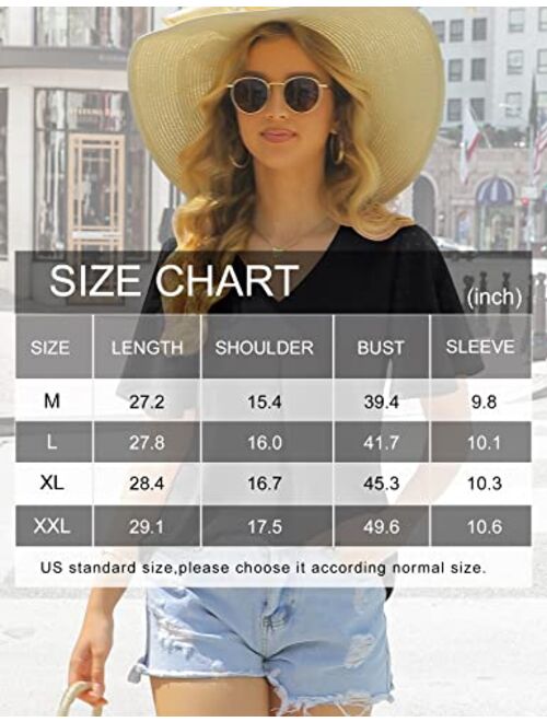 Messic Women's Chiffon Blouses V Neck Ruffle Sleeve Summer Casual Tops