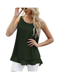 Jouica Women's Sleeveless Chiffon Tank Top Double Layers Casual Blouse Tunic