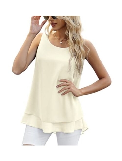 Jouica Women's Sleeveless Chiffon Tank Top Double Layers Casual Blouse Tunic