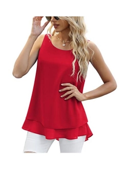 Jouica Women's Sleeveless Chiffon Tank Top Double Layers Casual Blouse Tunic