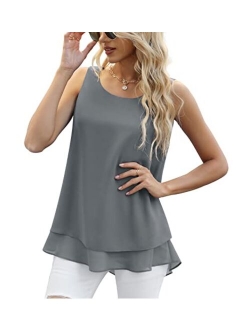 Jouica Women's Sleeveless Chiffon Tank Top Double Layers Casual Blouse Tunic