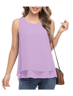 Jouica Women's Sleeveless Chiffon Tank Top Double Layers Casual Blouse Tunic