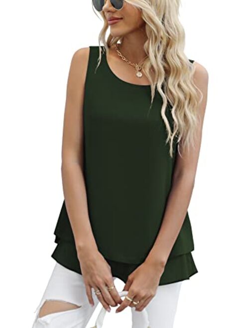 Jouica Women's Sleeveless Chiffon Tank Top Double Layers Casual Blouse Tunic