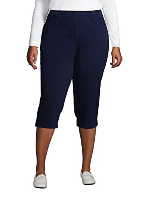 Lands' End Women's Sport Knit High Rise Elastic Waist Pull On Capri Pants