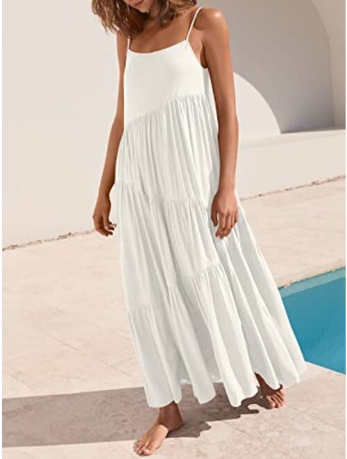 ANRABESS Women’s Summer Casual Loose Sleeveless Spaghetti Strap Asymmetric Tiered Beach Maxi Long Dress