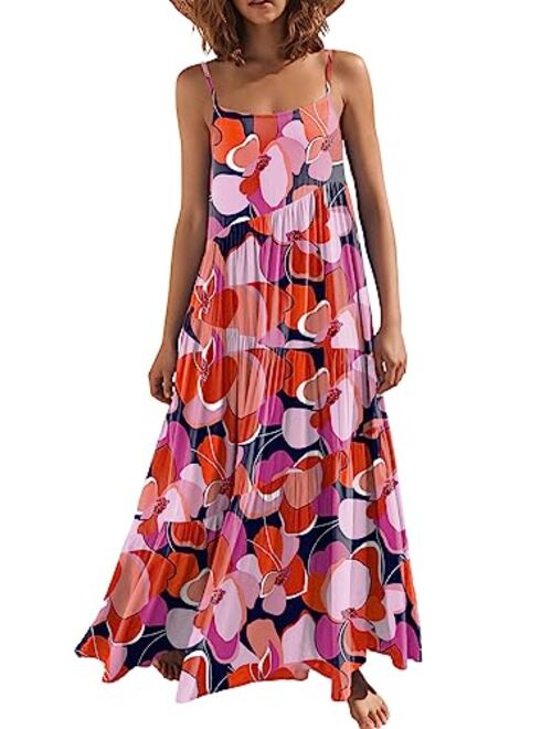 ANRABESS Women’s Summer Casual Loose Sleeveless Spaghetti Strap Asymmetric Tiered Beach Maxi Long Dress