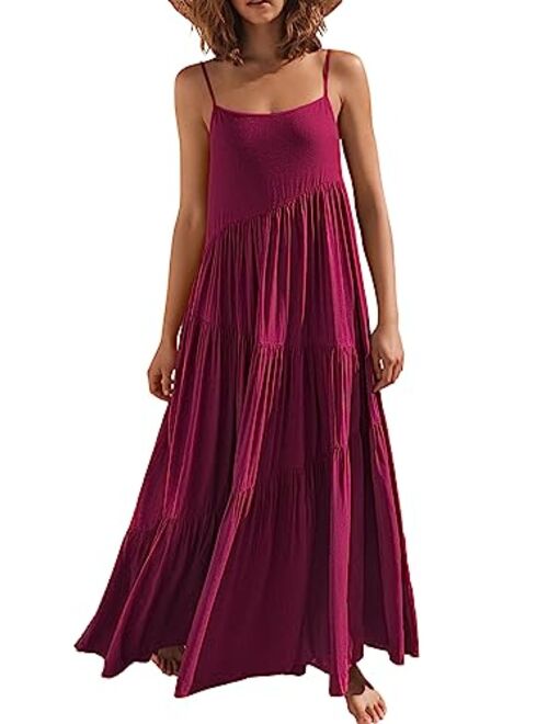 ANRABESS Women’s Summer Casual Loose Sleeveless Spaghetti Strap Asymmetric Tiered Beach Maxi Long Dress