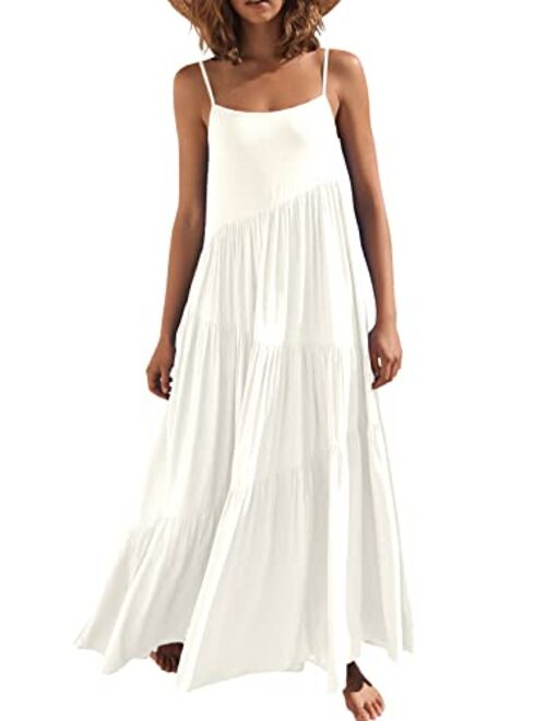 ANRABESS Women’s Summer Casual Loose Sleeveless Spaghetti Strap Asymmetric Tiered Beach Maxi Long Dress