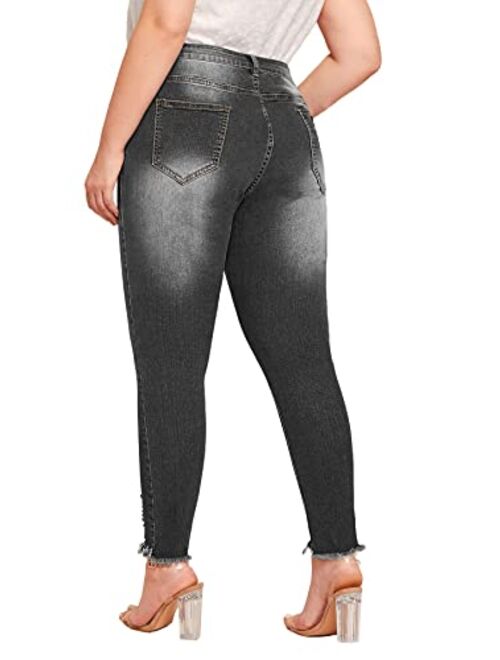 JCBYTJSW Women's Plus Size Skinny Fit Stretch Jeans High Waisted Ripped Jeans Women Soft Comfort Destroyed Denim Pants