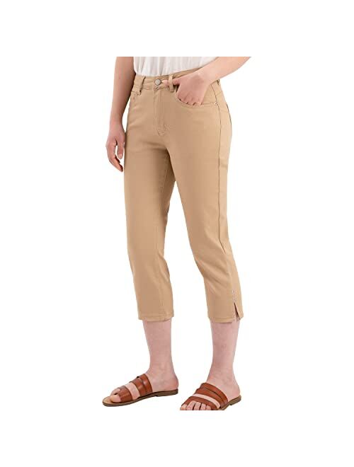 ThCreasa Womens Work Stretch Chino Capri Pants Straight Leg Casual Washed Pant Trousers with Pockets