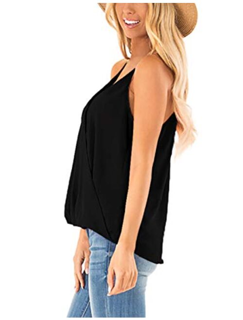 Aokosor Womens Deep V Neck Wrap Spaghetti Strap Tank Tops Summer Sleeveless Shirts Blouses