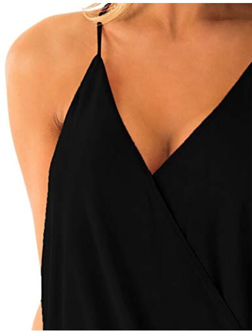 Aokosor Womens Deep V Neck Wrap Spaghetti Strap Tank Tops Summer Sleeveless Shirts Blouses