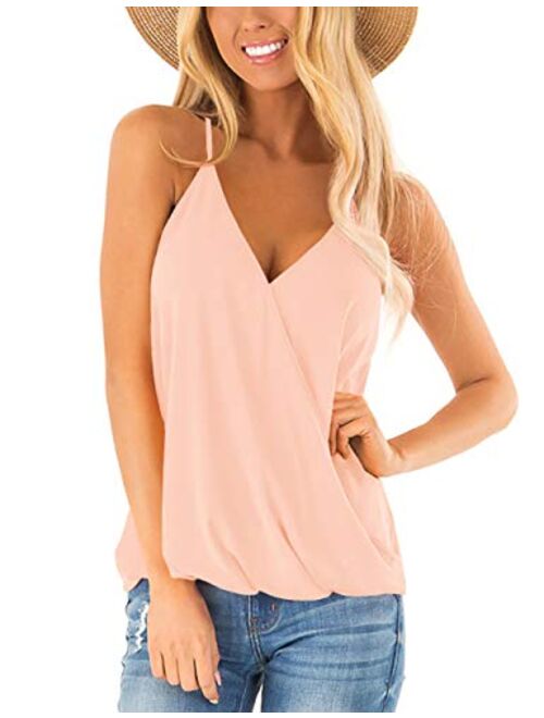 Aokosor Womens Deep V Neck Wrap Spaghetti Strap Tank Tops Summer Sleeveless Shirts Blouses