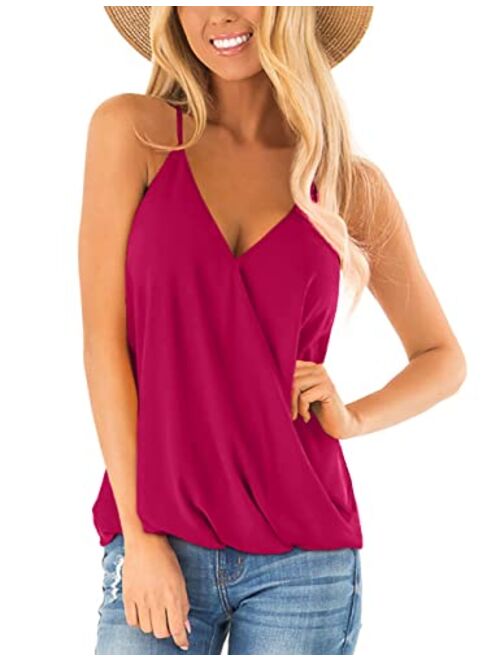 Aokosor Womens Deep V Neck Wrap Spaghetti Strap Tank Tops Summer Sleeveless Shirts Blouses