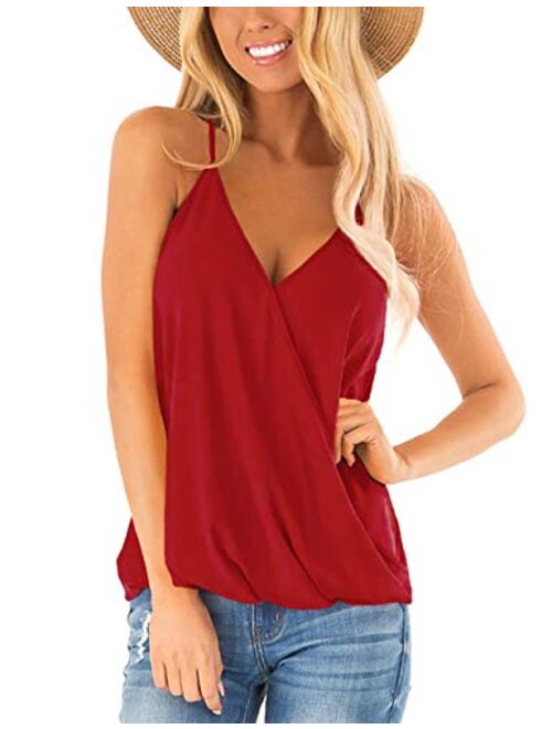 Aokosor Womens Deep V Neck Wrap Spaghetti Strap Tank Tops Summer Sleeveless Shirts Blouses