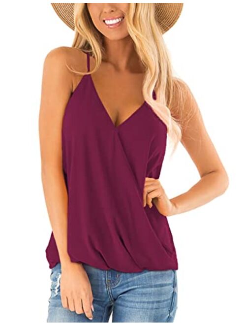 Aokosor Womens Deep V Neck Wrap Spaghetti Strap Tank Tops Summer Sleeveless Shirts Blouses