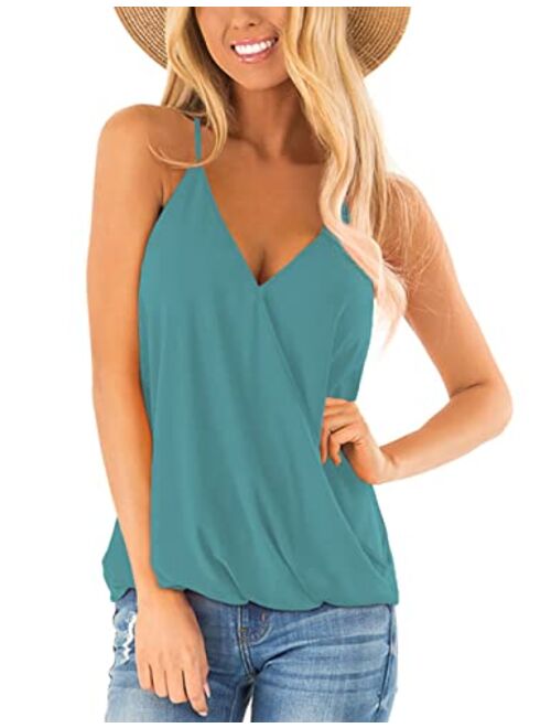 Aokosor Womens Deep V Neck Wrap Spaghetti Strap Tank Tops Summer Sleeveless Shirts Blouses