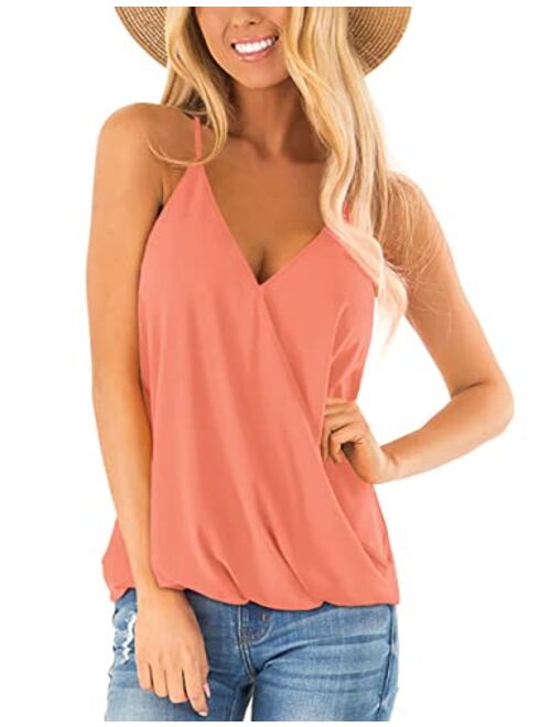 Aokosor Womens Deep V Neck Wrap Spaghetti Strap Tank Tops Summer Sleeveless Shirts Blouses