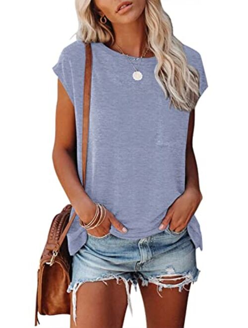 MIROL Women's Short Sleeve Tunic Tops Basic Loose T Shirts Solid Color Batwing Sleeve Casual Tee