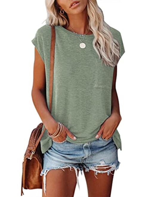 MIROL Women's Short Sleeve Tunic Tops Basic Loose T Shirts Solid Color Batwing Sleeve Casual Tee