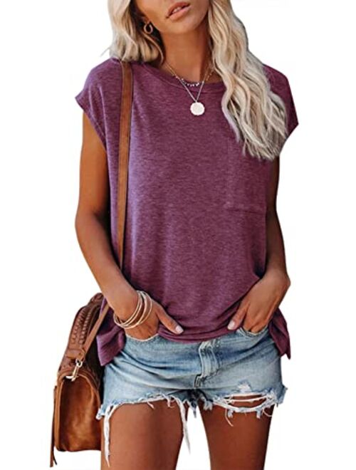 MIROL Women's Short Sleeve Tunic Tops Basic Loose T Shirts Solid Color Batwing Sleeve Casual Tee