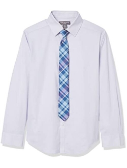 Boys' Big Long Sleeve Collared Button-Down Dress Shirt and Tie Set