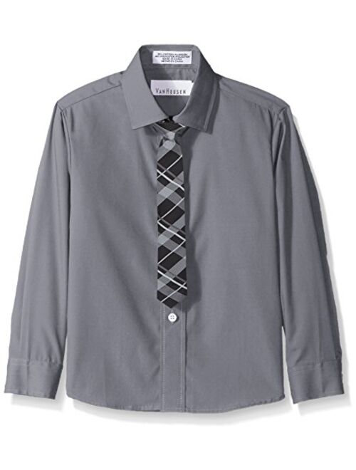 Van Heusen Boys' Big Long Sleeve Collared Button-Down Dress Shirt and Tie Set