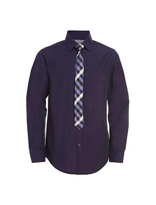 Van Heusen Boys' Big Long Sleeve Collared Button-Down Dress Shirt and Tie Set