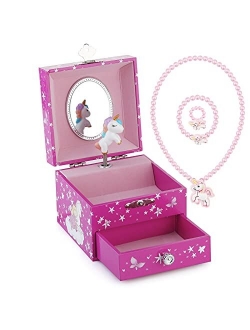 RR ROUND RICH DESIGN Kids Musical Jewelry Box for Girls with Drawer and Jewelry Set with Cute Princess Theme