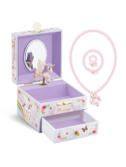 RR ROUND RICH DESIGN Kids Musical Jewelry Box for Girls with Drawer and Jewelry Set with Cute Princess Theme