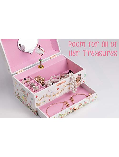 The Memory Building Company Musical Black Ballerina Jewelry Box for Girls & Little Girls Jewelry Set