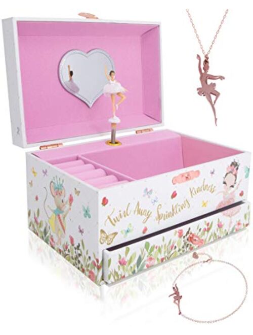 The Memory Building Company Musical Black Ballerina Jewelry Box for Girls & Little Girls Jewelry Set