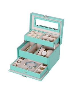 BEWISHOME Girls Jewelry Box Jewelry Organizer with Lock Mirror Jewelry Display Storage Case