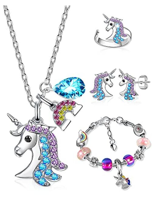 Hicdaw 5-8PCS Kids Jewelry Fairy Necklace for Girls Cute Necklaces for Teen Girls Jewelry Bracelet Set for Unicorn Necklaces for Girls