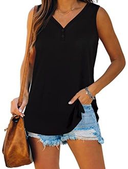 WEESO Womens Tank Tops Summer V Neck Sleeveless Shirts Button Up Loose Fit