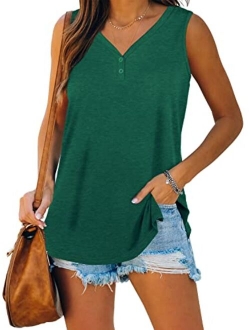 WEESO Womens Tank Tops Summer V Neck Sleeveless Shirts Button Up Loose Fit