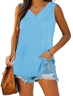 WEESO Womens Tank Tops Summer V Neck Sleeveless Shirts Button Up Loose Fit