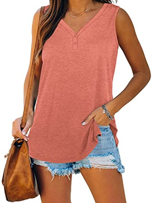 WEESO Womens Tank Tops Summer V Neck Sleeveless Shirts Button Up Loose Fit