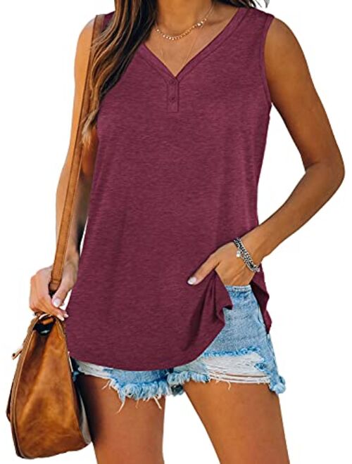 WEESO Womens Tank Tops Summer V Neck Sleeveless Shirts Button Up Loose Fit