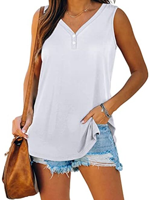 WEESO Womens Tank Tops Summer V Neck Sleeveless Shirts Button Up Loose Fit